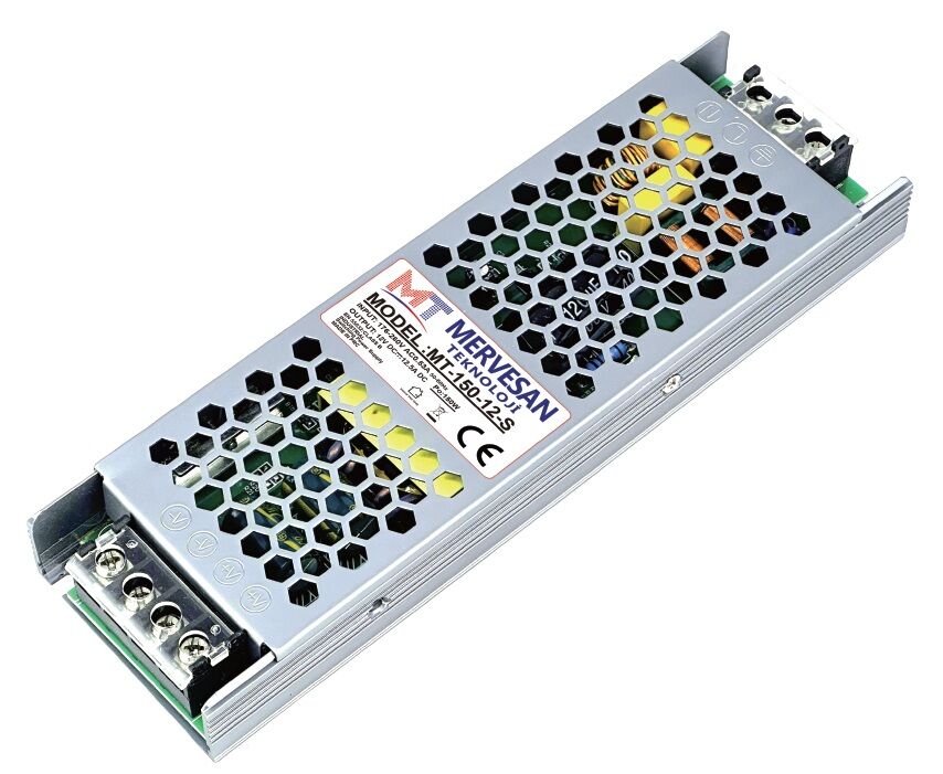 Mervesan 12V 12.5A 150W Slim Metal Kasalı Ac/Dc Smps Adaptör MT-150-12-S