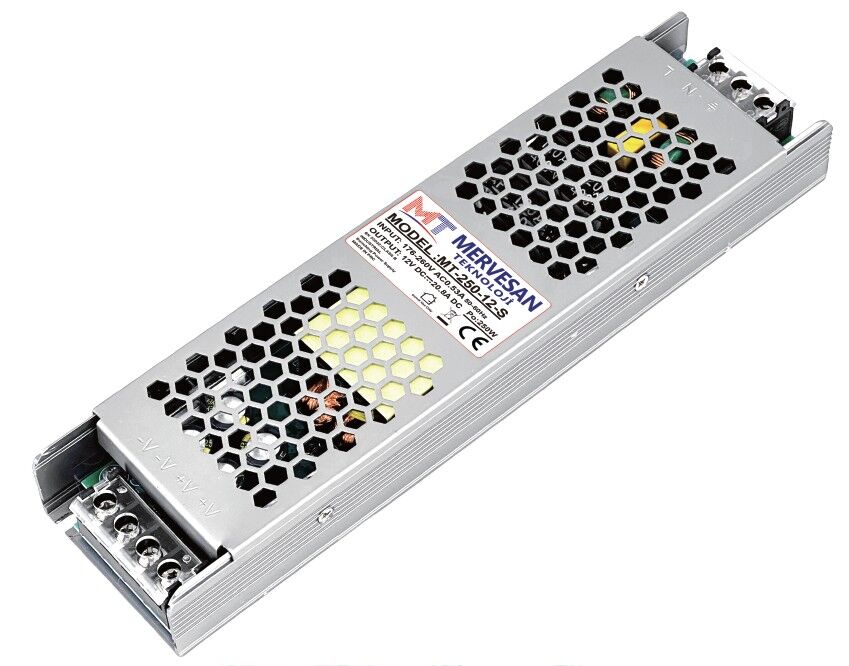 Mervesan MT-250-12-S 20 A 12 V Ultra Slim Metal Kasalı İç Mekan AC/DC (SMPS) Adaptör