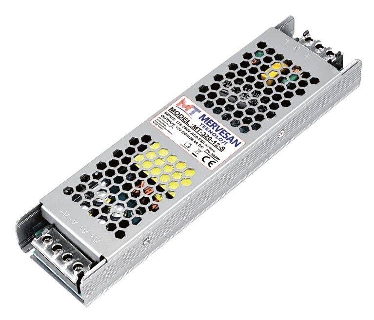 Mervesan MT-320-12-S 26.5A 12V Ultra Slim Metal Kasalı İç Mekan AC/DC SMPS Adaptör