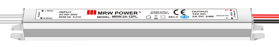 Mervesan MRW-24-12PL 12V 2A 24W Metal Kasalı Ultra Slim İç Mekan AC/DC SMPS Adaptör