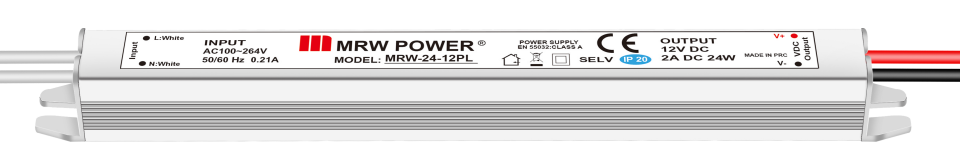 Mervesan MRW-24-12PL 12V 2A 24W Metal Kasalı Ultra Slim İç Mekan AC/DC SMPS Adaptör