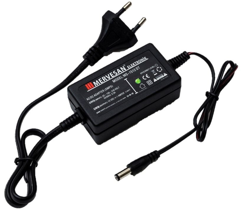 Mervesan MRW-1512DT 12V 1A 12W AC/DC SMPS Masaüstü Modeli Plastik Kasalı Adaptör