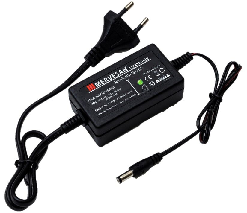 Mervesan MRW-1512DT 12V 1A 12W AC/DC SMPS Masaüstü Modeli Plastik Kasalı Adaptör