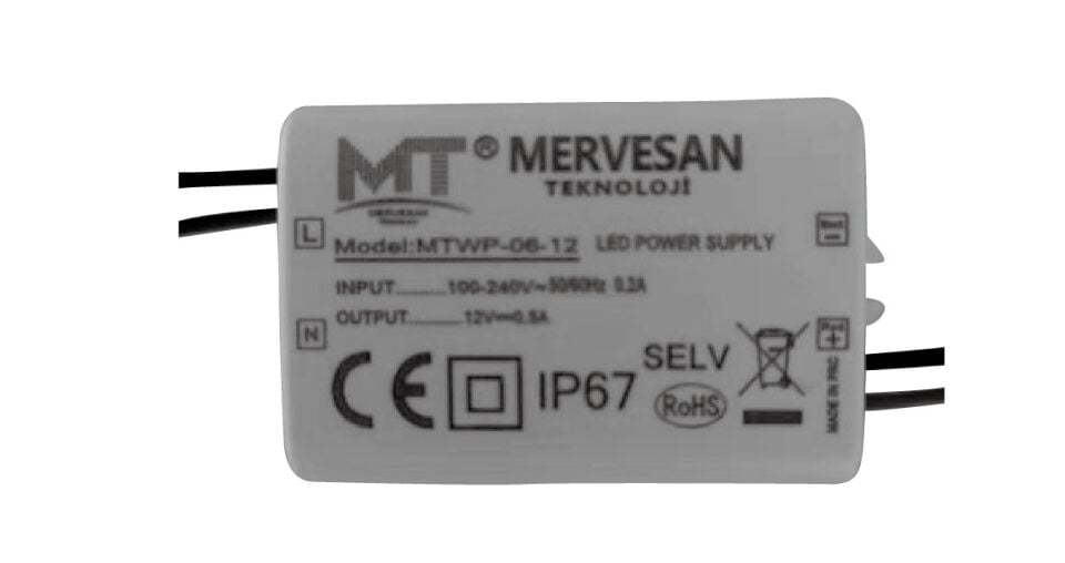 Mervesan MTWP-06-12 0.5A 12V 6W Sabit Voltaj AC/DC SMPS Adaptör