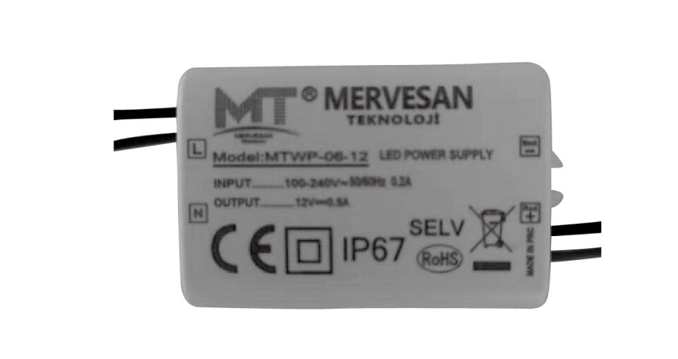 Mervesan MTWP-06-12 0.5A 12V 6W Sabit Voltaj AC/DC SMPS Adaptör