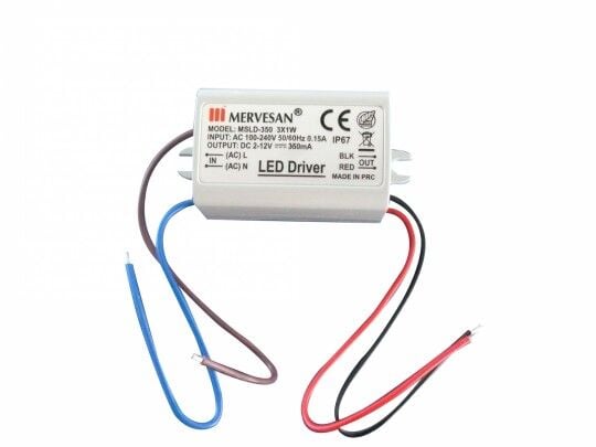Mervesan MTD-350 350mA 4.2W 2-12V IP67 Sabit Akım AC/DC SMPS LED Driver