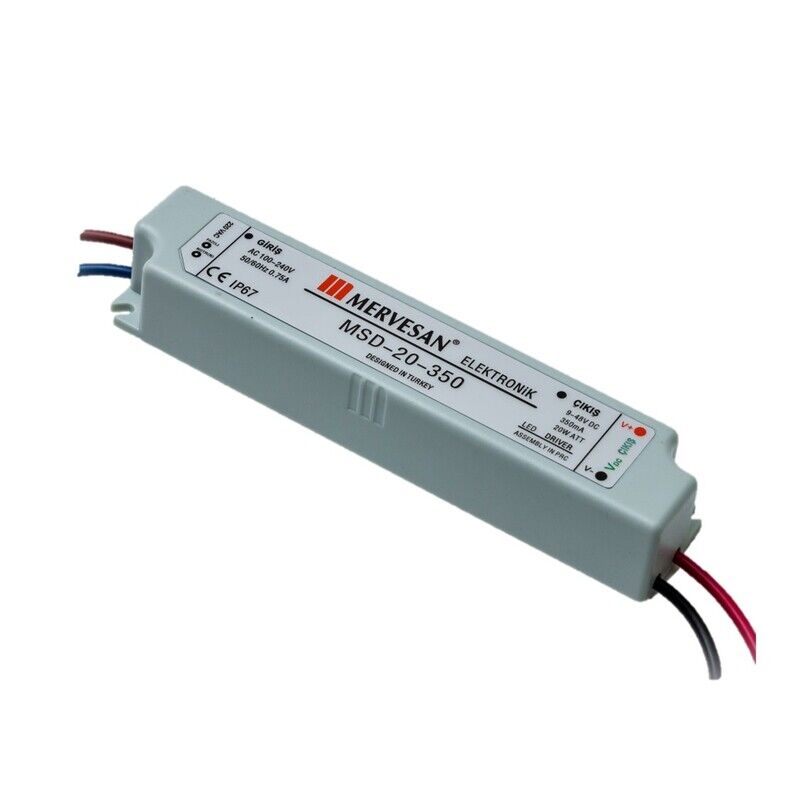 Mervesan MTD-20-350 350mA 20W 3-48V IP67 Sabit Akım AC/DC SMPS LED Driver