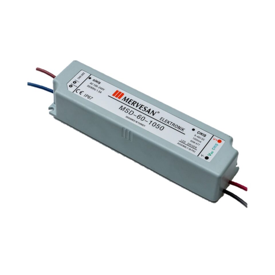 Mervesan MTD-60-1050 1050mA 60W 9-48V IP67 Sabit Akım AC/DC SMPS LED Driver