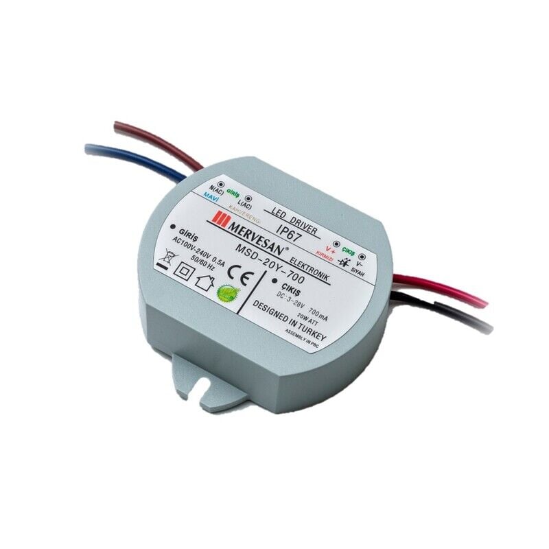 Mervesan MSD-20Y-700 700mA 20W 3-28V Sabit Akım Dairesel AC/DC SMPS LED Driver