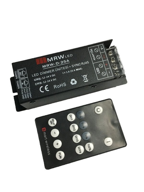 Mervesan MRW-D-25A 25A 12/24V Şerit LED Kumandası RF LED Dimmer