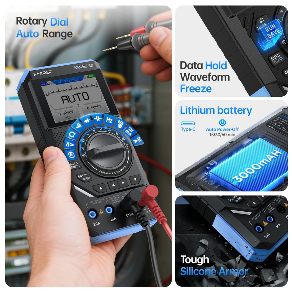 FNIRSI DST-210 3’ü 1 Arada El Tipi Osiloskop + Multimetre + Sinyal Jeneratörü