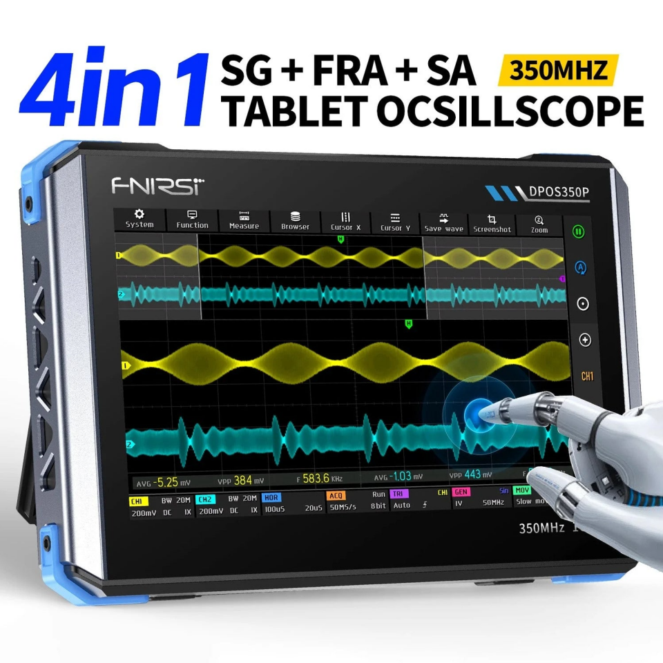 FNIRSI DPOS350P 4'ü 1 Arada 350MHz 1GSPS Osiloskop + Sinyal Jeneratörü + Spektrum Analizörü + Frekans Tepkisi Analizörü