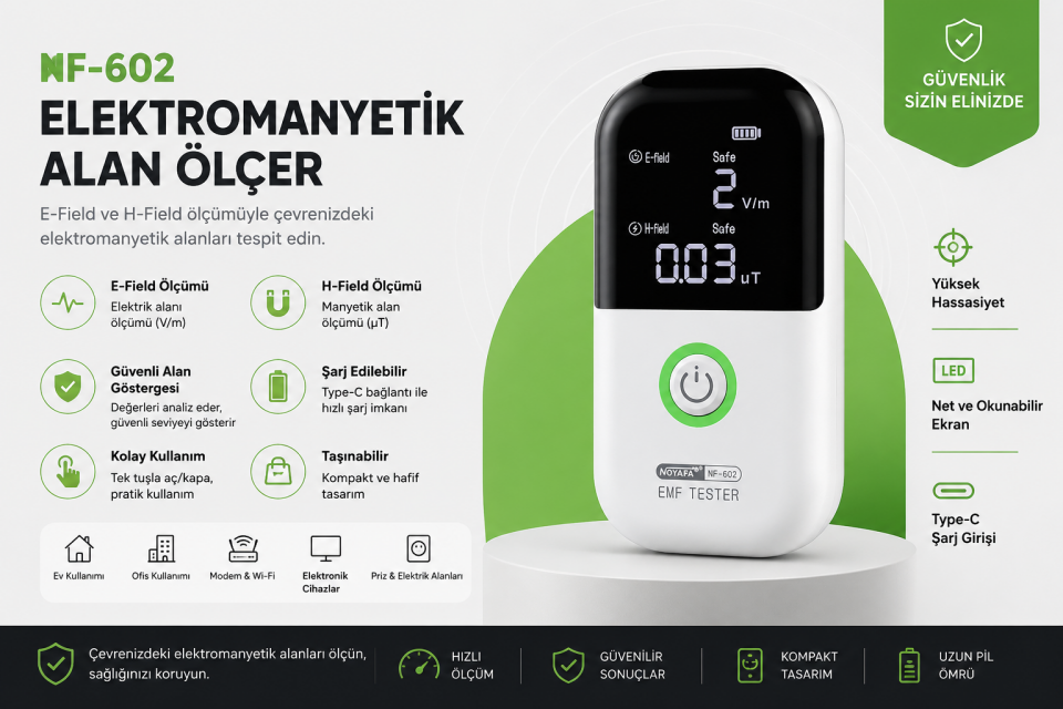 Noyafa NF-602 Elektromanyetik Radyasyon Ölçüm Cihazı EMF Metre